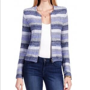 Joie Jacolyn B Zip Jacket Womens Medium Blue Beachy Striped Cotton Lightweight